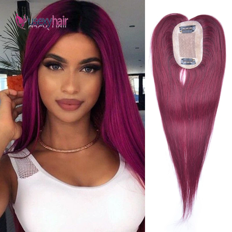 

Human Hair Toupee Women Remy Hair Piece Straight Toppers 6"-20" Toupees Hair Wig Extension with Silk Base Replacement System