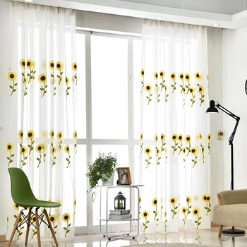 

Yellow Sunflower Embroidered Curtains for Living Room Window Treatments Tulle for windows Balcony Linen Sheer Fabrics wp186&40
