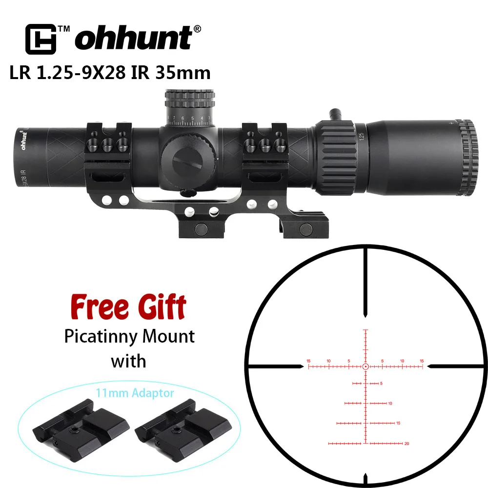 Ohhunt оптика LR 1,25-9X28 IR Compat Riflescope башенки замок сброс стекло гравированная сетка с красной подсветкой 35 мм трубка охотничий прицел