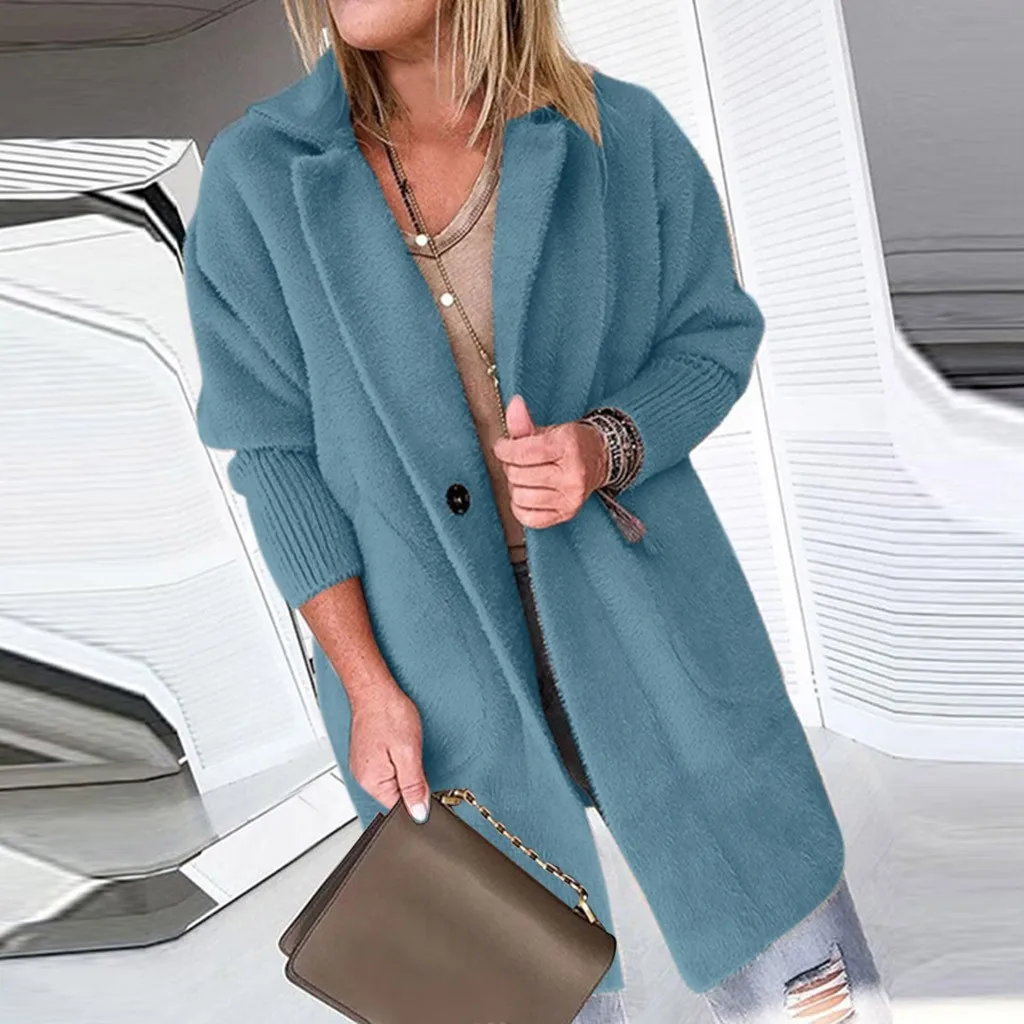 

Womens Ladies Warm Coat Jacket Lapel Winter Long Outerwear Tops Female Plush Overcoat Pocket Casual Teddy Outwear 10.3