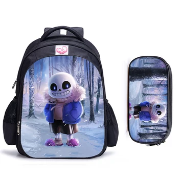 

16 Inch Undertale Children School Bags 2pcs Orthopedic Backpack Kids School Boys Girls Mochila Infantil Catoon Bags