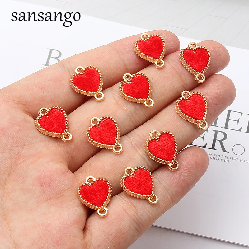 

10pcs/lot 17*13mm Red Velvet Love Charms Pendant Connectors For DIY Necklace Bracelet Jewelry Making Handmade Accessories
