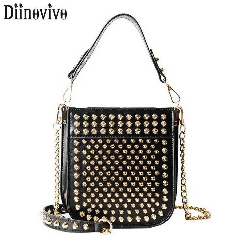 

DIINOVIVO New Punk Rivet Shoulder Bag Women Handbag Small Bag Woman Messenger Bags Ladies Leather Bag Female Handbags WHDV1253
