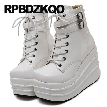 

size 41 white platform boots wedge gothic ankle high heel big waterproof fetish shoes 10 designer goth women square toe extreme