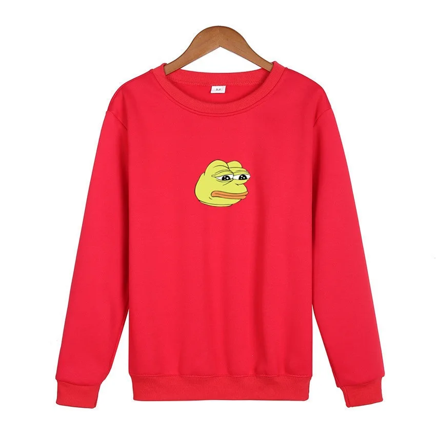 O-Neck Hoodie Sad Frog Print Mens Fashion Brand Sweatshirt Men Women Hoodie Pullover New Autumn Hip Hop Streetwear hoody - Цвет: red  huang