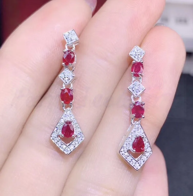 Серьги-капли из натурального рубина,, Настоящее серебро 925 пробы, хорошее ювелирное изделие, 0.35ct* 6 шт, драгоценный камень# S99277