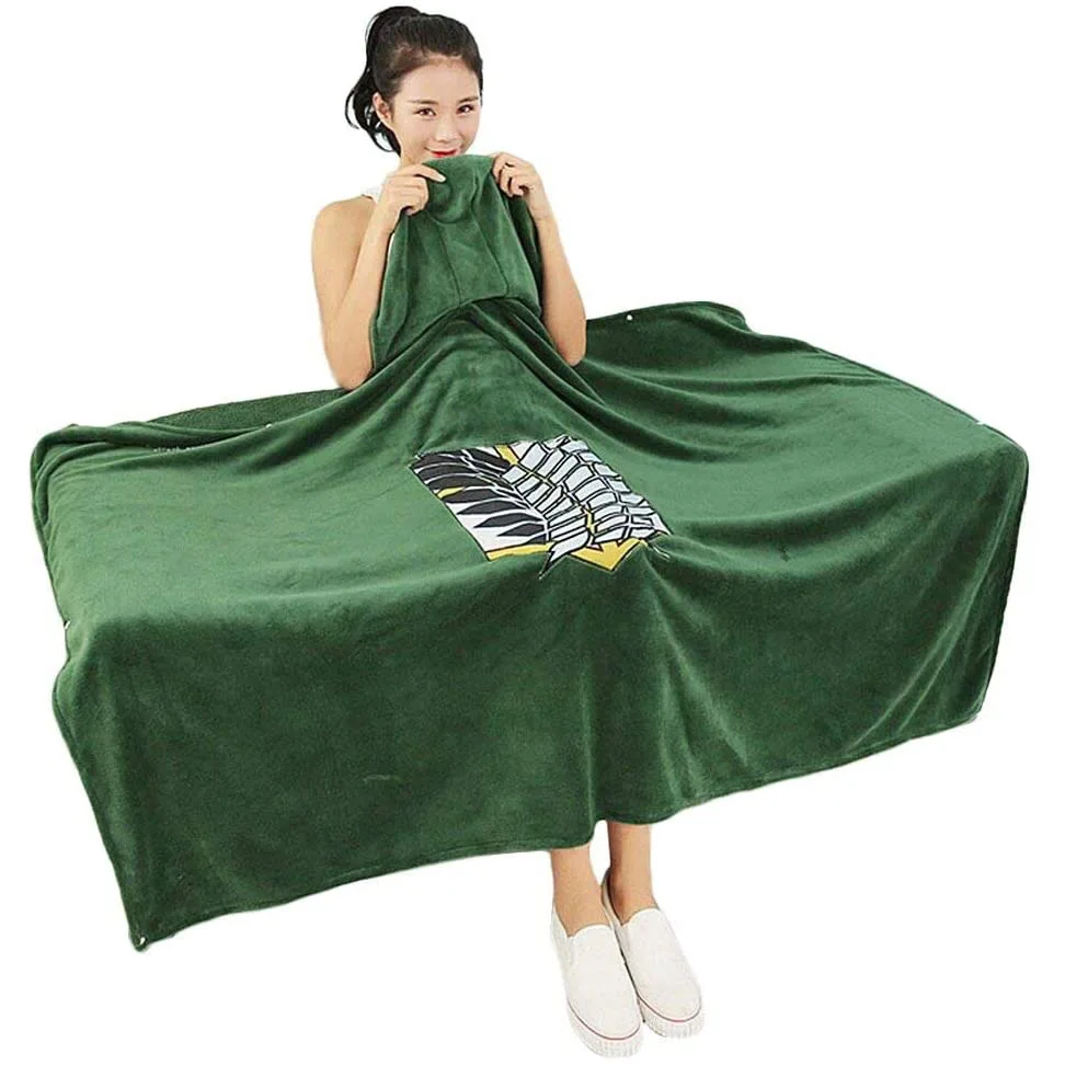 Attack on Titan Blanket Cloak Shingeki No Kyojin Survey Corps Cape Flannel Cosplay Costume Hoodie with real photos | Дом и сад