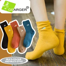 Женские носки, осень, зима, новые хлопковые носки, чистые цвета, носки без пятки, вышивка, ангелы, творческая личность, мода, ori