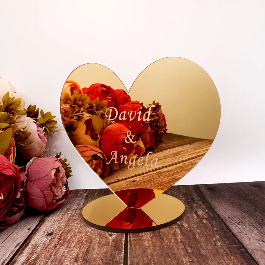 Personalisierter Herz-Stil, Hochzeit, Event, Party, Tischdekoration, Gastgeschenke, Requisite, individueller Name, Acrylspiegel als Verlobungsgeschenk