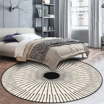

15Wishstar Nordic Modern Simple Carpet Black White Circle Strip Bedroom Carpet Round Geometric Rug Chair Mat