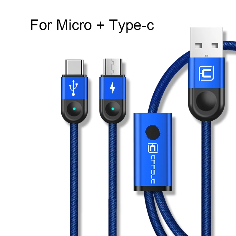 Cafele 3 в 1 USB кабель для iPhone Micro usb type C кабель светодиодный провод для быстрого заряда для huawei Xiaomi samsung Синхронизация данных - Цвет: M  T  Blue