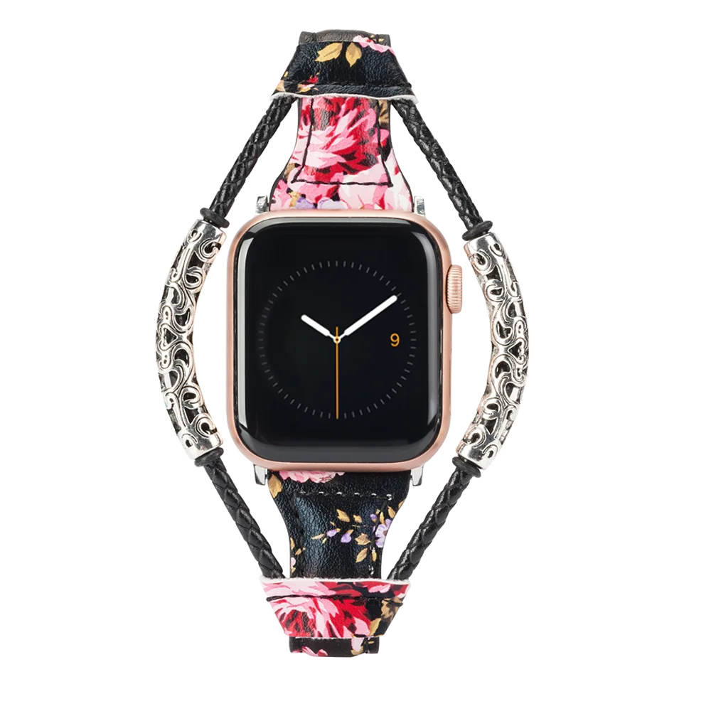 Кожаный ремешок для Apple Watch Band для женщин тонкий переплетение двойное кольцо браслеты Замена Группа аксессуары для iwatch 4/3/2/1 - Цвет ремешка: BkPink