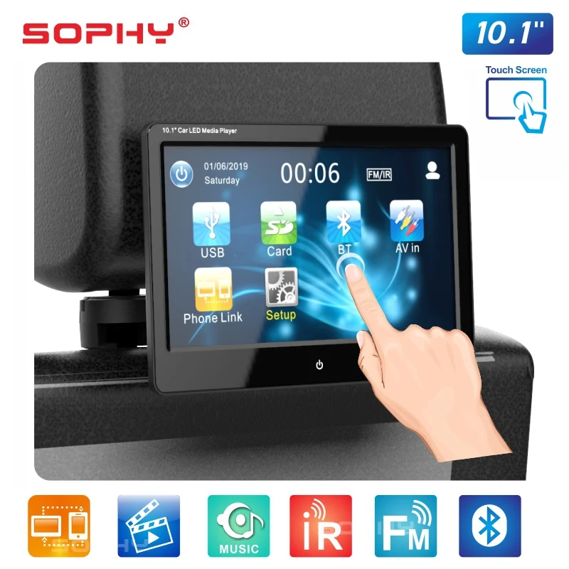 Goedkoop 10.1 inch Auto LED Kussen Hoofdsteun Monitor Achterbank Multimedia Speler MP4 MP5 Spiegel Link Afneembare Touch Screen 1024*600 1028M