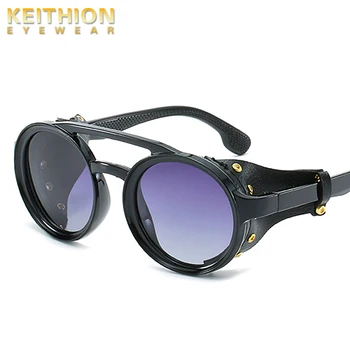 

KEITHION Retro Round Steampunk Polarized Gradient Sunglasses Vintage Men Goggles Sunglass Steam Punk Sun glasses Classical