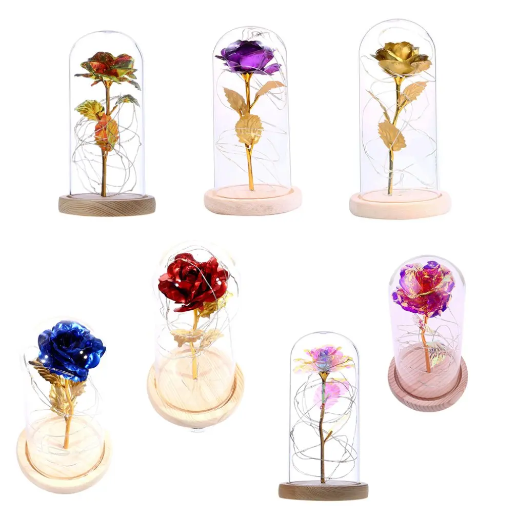 Rose Flower Light With Glass Cover Decoration Led Night Light Led Light Birthday Party Decoration Plastic Flower Drop Shipping