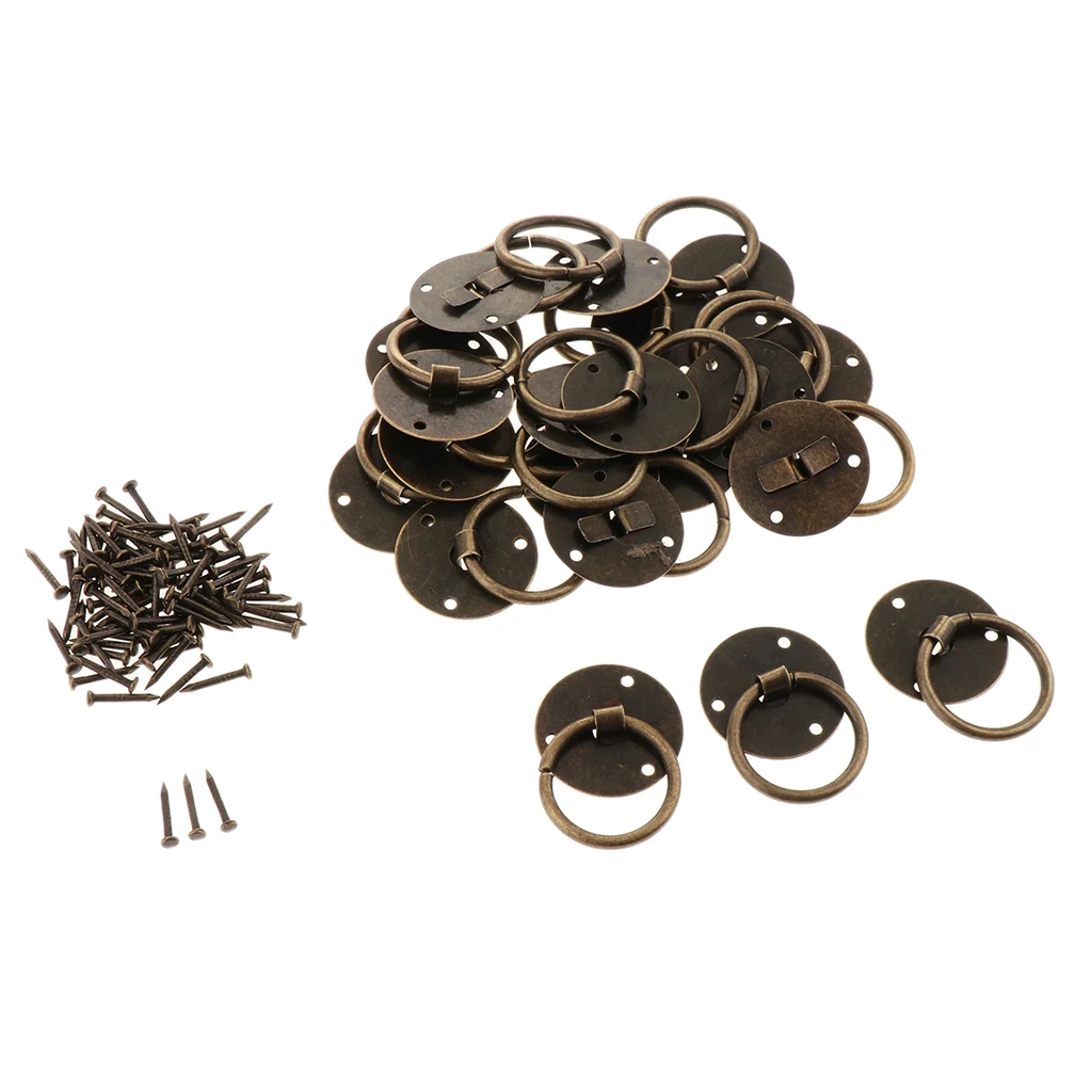 20pcs Kitchen Replacement Antique Brass Cabinet Cupboard Pulls Drawer Dresser Ring Handle Knob Metal Door Handles Pull 