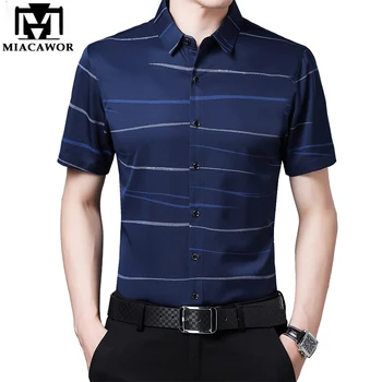 

2020 New Shirt Men Summer Short Sleeve Shirt Horizontal stripes Men Casual Shirts Camisa Masculina Men Clothing C672