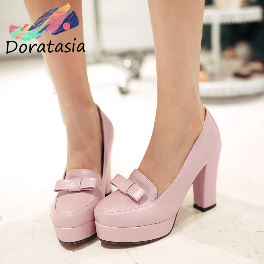 

DORATASIA New Girl Office Fashion Solid Platform Pumps Spring Elegant Shallow Pumps Women Ol High Block Heels Shoes Woman
