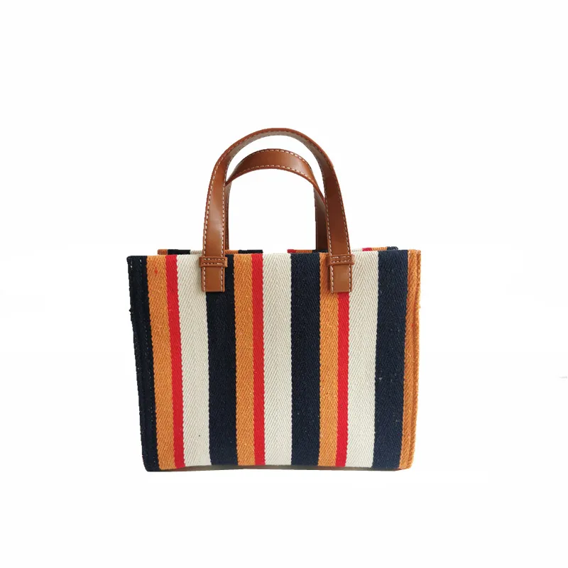 

Caker Brand 2020 Women Color Stripe Canvas Handbag High Quality Shoulder Bags