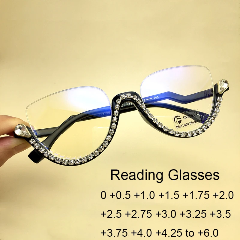 Mezza montatura occhiali da lettura lenti trasparenti lenti d'ingrandimento  Anti luce blu montature per occhiali da vista Vintage in cristallo con  diamanti per donna + 1|Women's Reading Glasses| - AliExpress