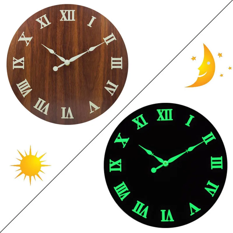 Деревянные Светящиеся Настенные часы бесшумные кварцевые для украшения дома