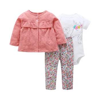 

Spring Newborn Baby girl clothes 6m-24m Autumn mother baby Infant Clothing 3pcs coat+romper+pants Newborn Set for girls outfit