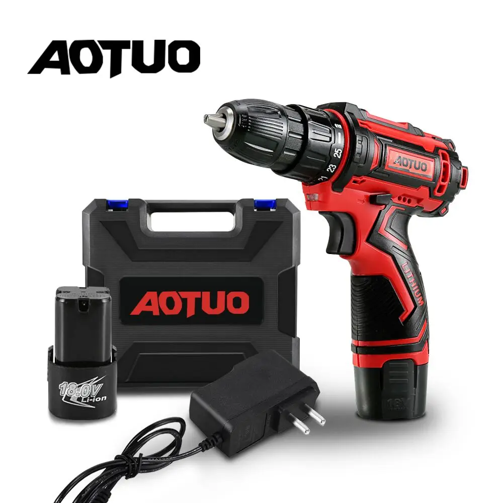 AOTUO 18V электрическая отвертка аккумуляторная дрель Перезаряжаемые Мини Многофункциональный дрель литий-ионная Батарея Мощность инструменты 2-Скорость