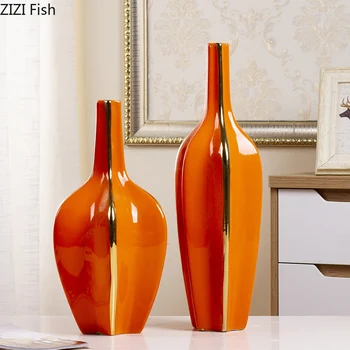 

NORDIC CREATIVE CERAMICS GOLD ORANGE VASE CRAFTS ORNAMENTS MODERN HOME LIVING ROOM DESKTOP FLOWER ARRANGEMENT DECORATION VASES