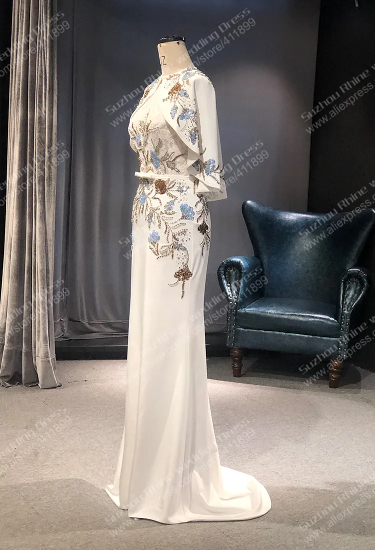 2448 Rhine Real Satin Cape with Dress Two Pieces Mermaid Beads Mother Of The Bride Dress robe de soir&eacute;e de mariage