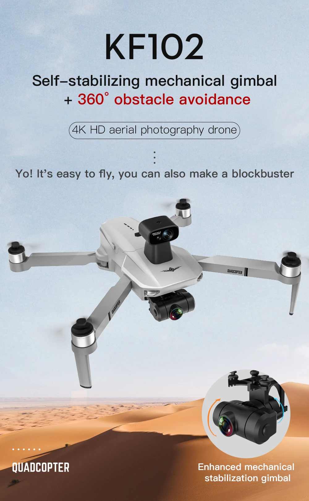 KF102 MAX Drone, KFIO2 Self-stabilizing mechanical gimbal 3609 obstacle avoidance 4