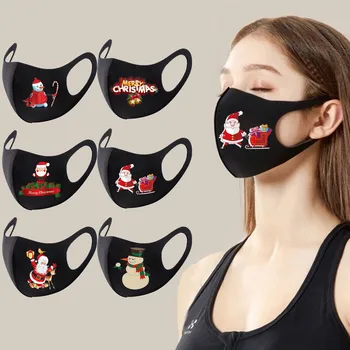 

1pc Fashionable Christmas Print Dustproof Ice Silk Mask Reusable Colorful Fabric Face Turban Stylish Fashionable Washable Mask