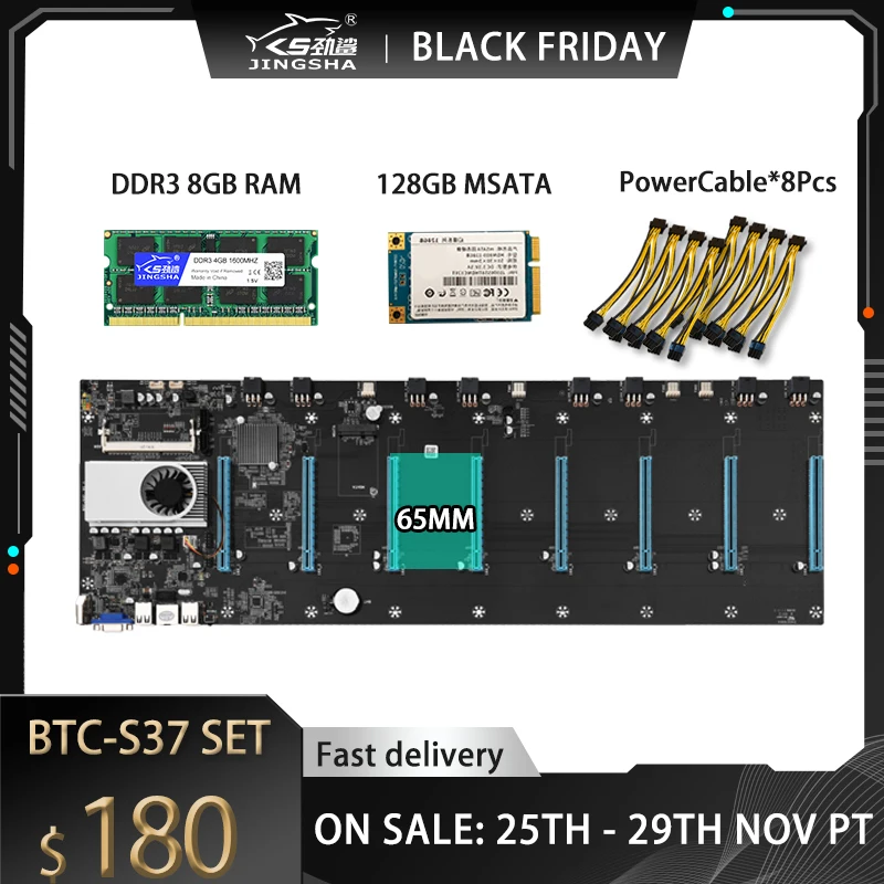 BTC-S37 Mining Motherboard with cpu 8 CPU Bitcoin Crypto Etherum Set With 8GB DDR3 1600MHz RAM 128GB MSATA SSD Power Cable | Компьютеры и