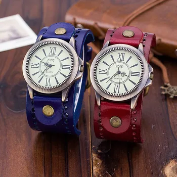 

Men Women Watch Vintage Roman Numbers Cow Leather Dress Wristwatch Casual Analog Quartz Watch PR Sale