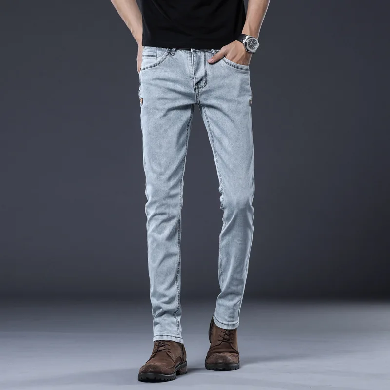 Skinny Denim Jeans Men Slim Fit Stretch Mens Jeans Pant Gray Blue men jeans mens jeans jeans trousers denim trousers business jeans elastic jeans mens casual trousers