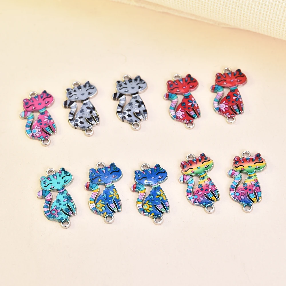 

10Pcs Colorful Alloy Cat Beads Connector Charm Fit DIY Jewelry Making Findings Pendants Jewelry Making