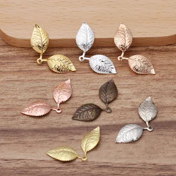 

13*32mm Mixed Colors Vintage Brass Filigree Flower 2-Leaf Charms Wraps Metal Finding Settings DIY Stuffs Jewelry Accessories