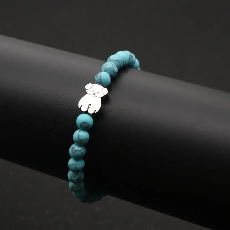Stainless Steel Cute Bear Charm Bracelets Women Men Simple Elasticity Line Beaded Bracelet Couple Friendship Jewelry Gift bracelet jewelry