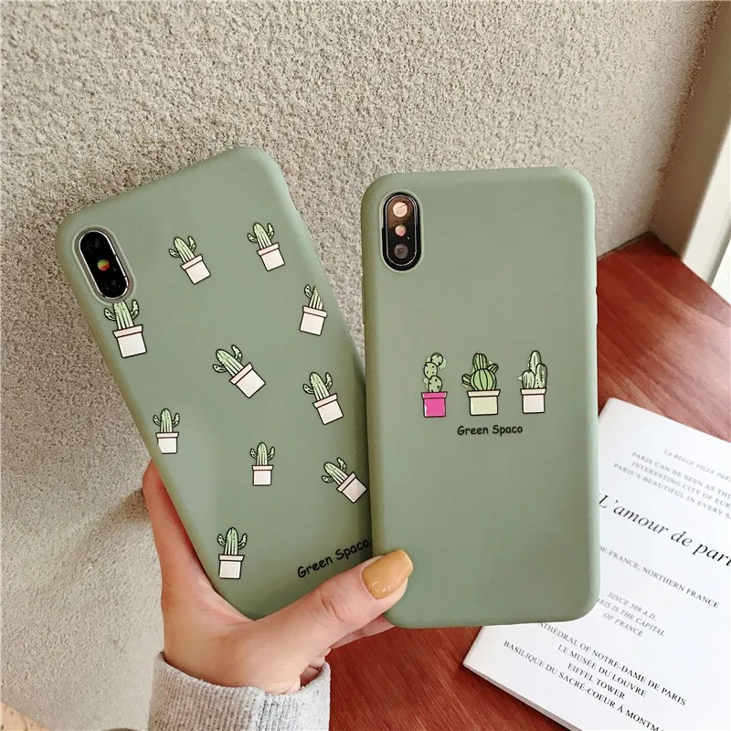 For Iphone 7 8 Plus 6s Matcha Green Cactus Pattern Phone Case IPhone XI X XS 6 6S Soft Silicone Cover |
