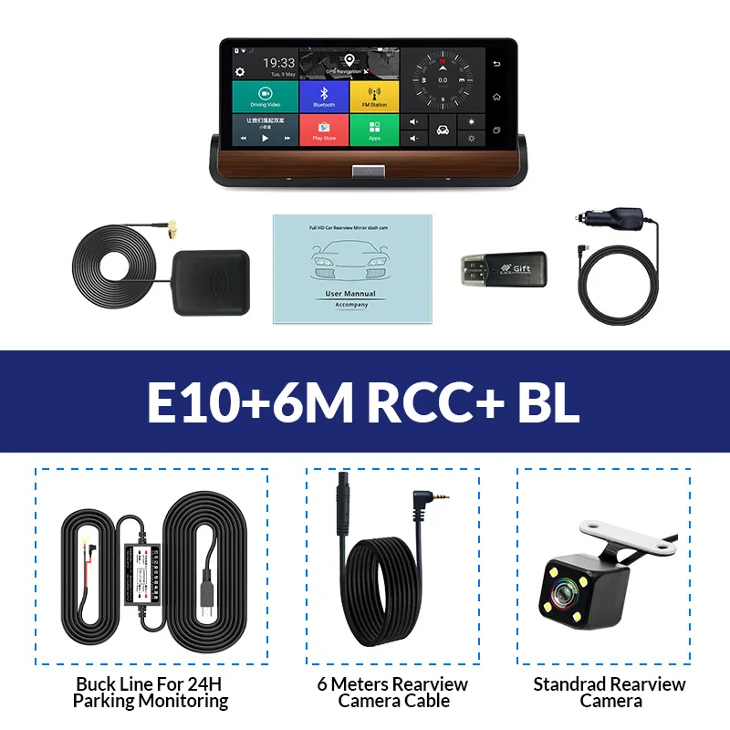E-ACE Dashcam 3g Автомобильный видеорегистратор gps Навигация 16G авто камера Android 7,0 дюймов зеркало заднего вида FHD 1080P видео рекордер Wifi Bluetooth