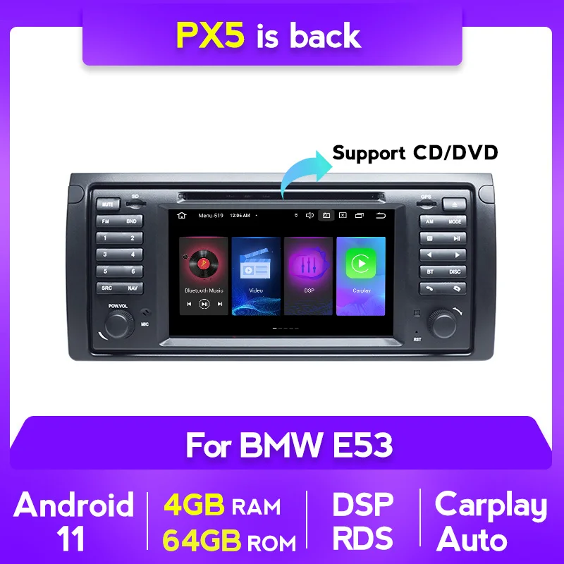 Автомобильный DVD-плеер 7 дюймов DSP 1din Android 11 для BMW X5 E53 E39 мультимедийное радио аудио