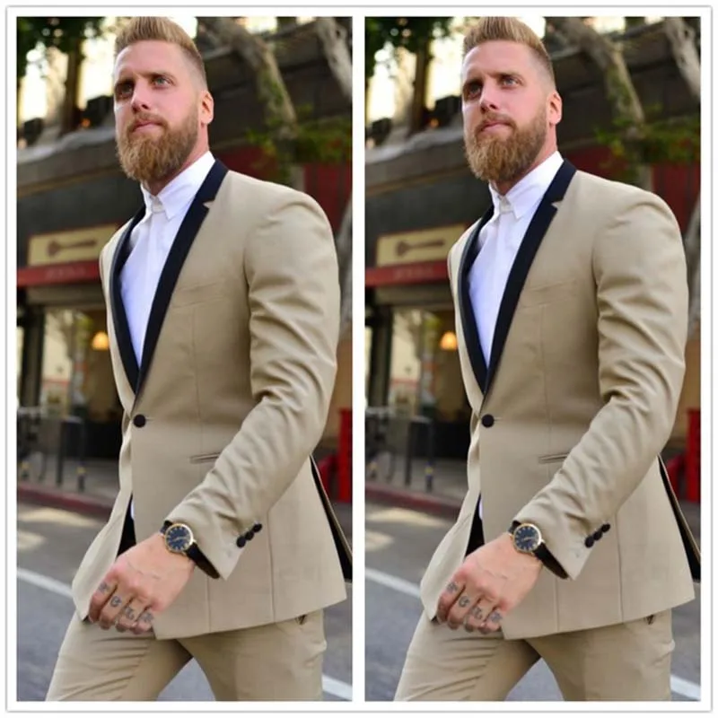 

2018 Champagne One Button Groom men suit Tuxedos Blazer Wedding Prom Mens Suits Slim Fit Groomsman Wear Custom Made Two Pieces