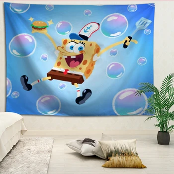 

Custom SpongeBob printed Creative tapestry living room bedroom background wall fabric hanging painting small fresh