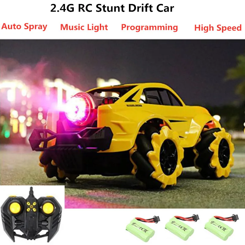 

2.4G Remote Control RC Spray Stunt Car Twisting Vehical With Light Sound Effect Drift High Simulation Spray RC Toy Demo Programm