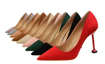 

Gray Classic Fashion Women's Shallow Office Dress Shoes New Arrival Concise Solid Flock Velvet Pointed Toe Women Italian Pumps 1