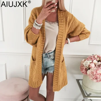 

AIUJXK Women Cardigans Sweaters Autumn Winter Fashion Knitted Clothes Female Casual Long Cardigan Coat Long Sleeve Cardigan