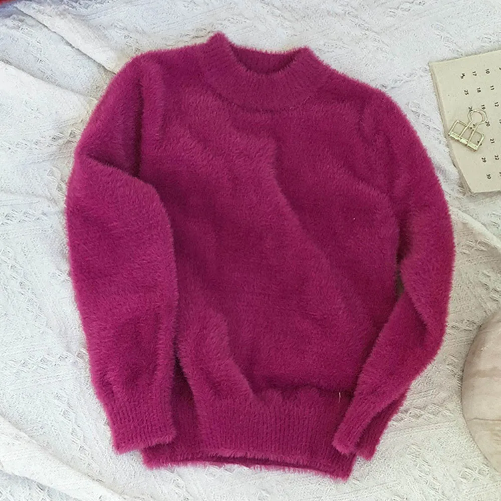 Purple Red Halilo/свитер для девочек; Однотонный пуловер; сезон осень-зима; детские свитера; повседневная детская одежда; теплые топы для девочек - Цвет: Purple Red