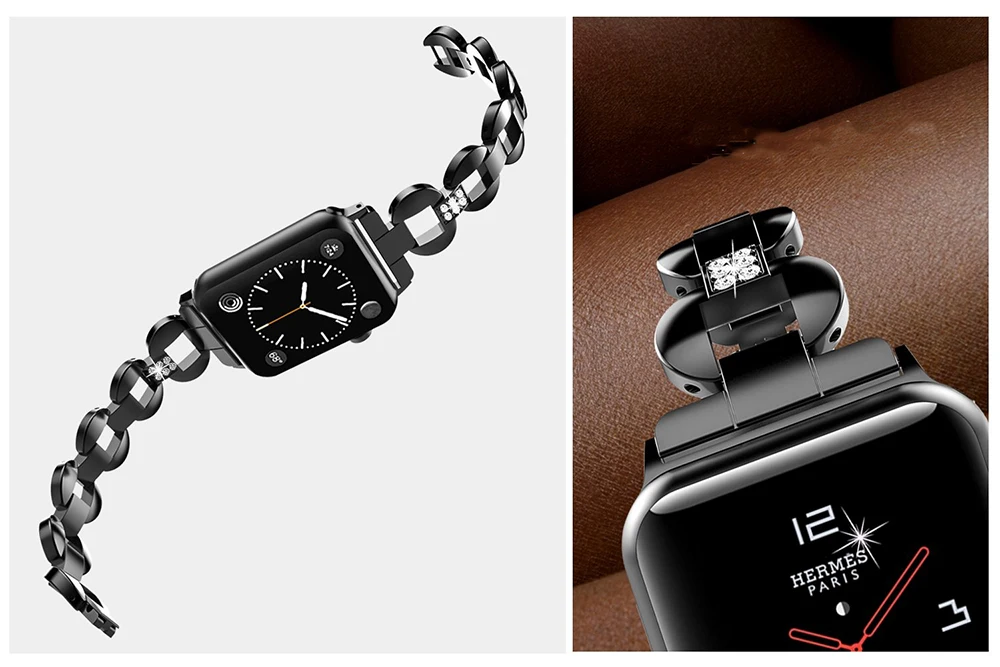 Роскошный металлический ремешок из нержавеющей стали для Apple Watch Band 38 мм 42 мм 40 мм 44 мм ремешок с драгоценными камнями для Iwatch 5 4 3 2 1 Аксессуары