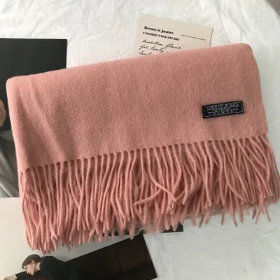 Cang pink Уникальный шарф из овечьей шерсти с кисточками для женщин; сезон зима-осень; теплая плотная шаль макси из мериносовой шерсти; Женская длинная шаль из пашмины - Цвет: Cang pink