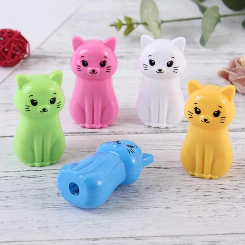 

5 unids/set de dibujos animados color mini caramelo Animal gato plástico sacapuntas cortador de lápices para niños regalo escuela papelería coreana