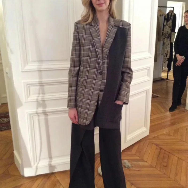 Women Coat Women's Small Suit Classic Plaid Irregular Coat
